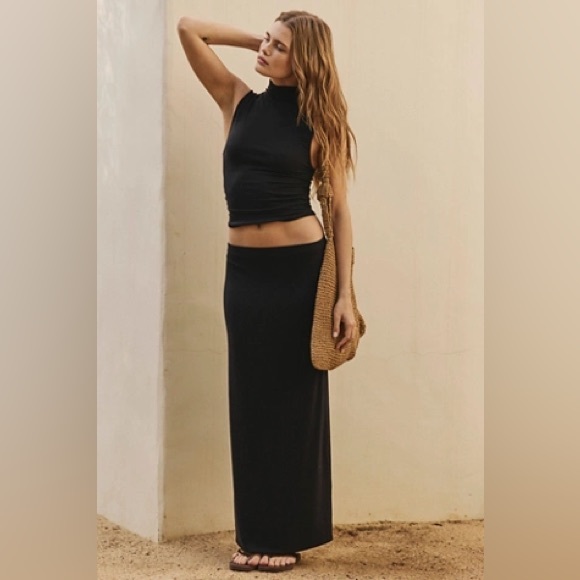 Free People Elegant Buttery Soft Black Maxi Skirt - Picture 3 of 10